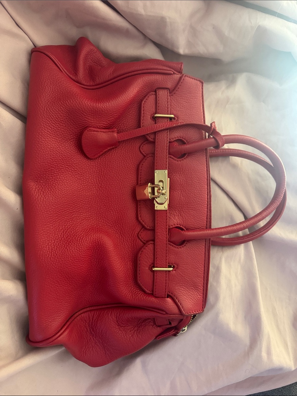 Zenith Red Pebbled Leather Satchel with Gold Hardware